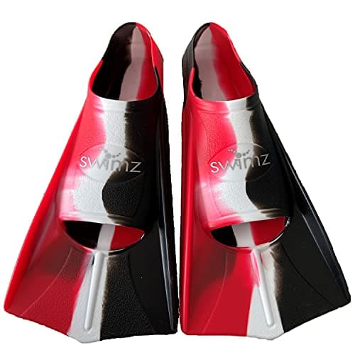 Image of Swimz Short Blade Silicone Training Fins - Black / White / Red (UK 8.5-9.5 (Euro 43/44))