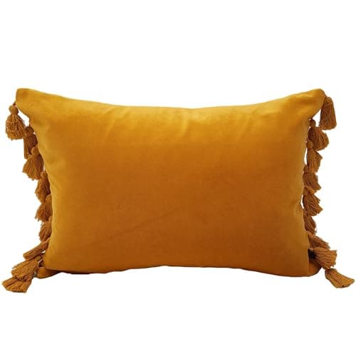 Image of Ragged Rose Oblong Cushion Cover - 50 cm x 35 cm Terry Velvet Fringe Cover for Bedroom & Lounge Area - Soft, Elegant, Cosy & Chic Cushion Covers, Mustard