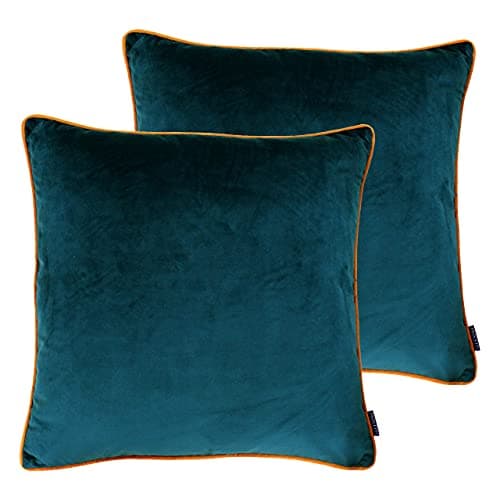Image of Paoletti Meridian Twin Pack Feather Filled Cushions, Polyester, Teal/Tiger, 55 x 55cm