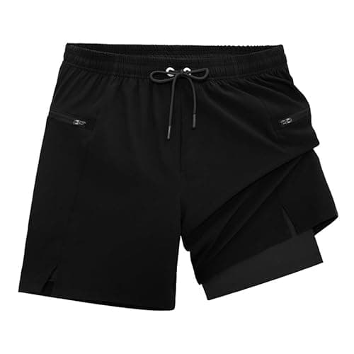 Image of veepro Mens Running Shorts 2 in 1 Quick Dry Gym Workout Shorts Lightweight 7" Athletic Exercise Training Shorts with Compression Liner Zip Pocket Ultra Black 3XL