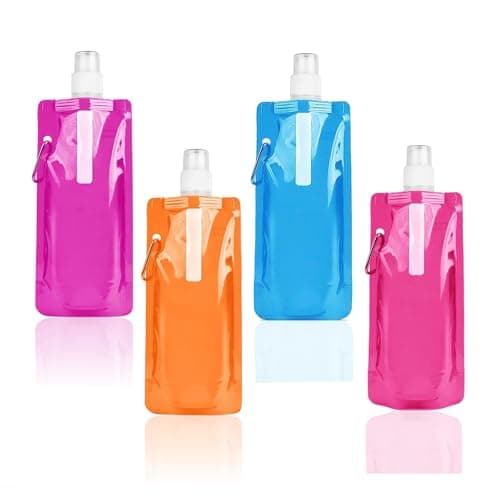 Image of ZZLBZN Collapsible Water Bottle, Foldable Water Bottles, Colorful Water Pouch Plastic Water Bag Liquor or Drinks Reusable Drink Pouches with Clip for for Outdoor Sports Biking Hiking Travel 2 Colors