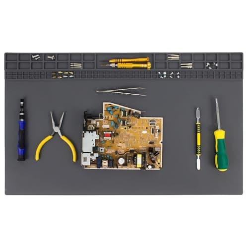 Image of Extra Large Soldering Mat Premium Silicone 23.7 x 13.8Inch 932°F Heat Resistant Repair Work Mat Large Workbench Mat for BGA and Gun Soldering Iron, Electronic, Phone, Laptop Repair (Grey)