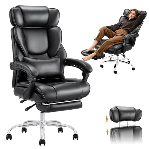 Image of COLAMY Executive Office Chair for home - Ergonomic High Back Desk Chair with Footrest, PU Leather Computer Chair with Removable Lumbar Pillow(Black)
