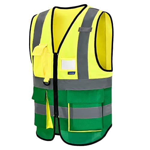 Image of Yellow Green high viz Class 2 hi vis Zipper Front High Visibility vest Hi Vis Executive Vest Waistcoat with Phone & ID Pockets