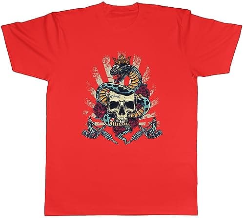 Image of Shopagift Skull King Mens T-Shirt Tattoo Inked Snake Gothic Tee Gift Red