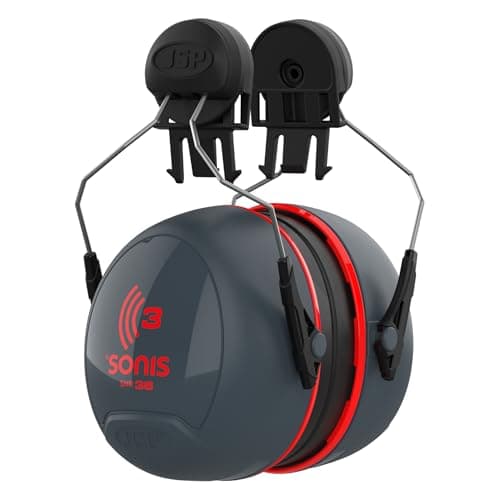 Image of JSP SONIS 3 Mounted Ear Defenders - 36dB SNR - Grey/Red - Hearing Protection Earmuffs for Adults - Flexible & Comfortable Fit - Compatible Hard Hats - EN 352-3