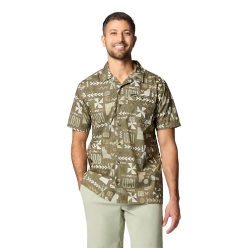 Image of Columbia Men's Pine Canyon Short Sleeve, Short Sleeve Shirt, Stone Green Outer Bounds, L