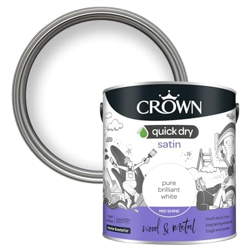 Image of Crown Pure Brilliant White - Quick Dry Satin Paint - Wood & Metal - Non Yellowing - White Paint - 2.5L
