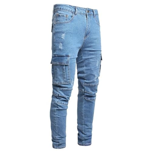 Image of Men's Slim Fit Stretch Ripped Jeans Cargo Skinny for Men, Distressed Destroyed Straight Leg Fashion Comfort Flex Waist Jeans, Teenager Casual Fashion Designer Classic Regular Fit Basic Denim Pants