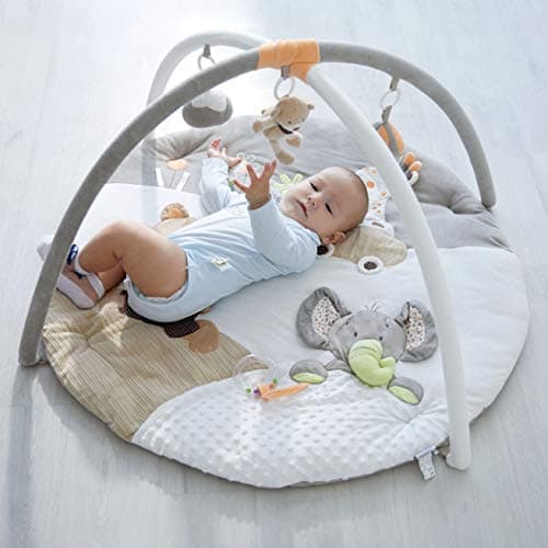Image of MiniDream Jumbo Baby Play Mat, Activity Playmat for Floor Play Gym with Detachable Toys, Music, Rattle and Baby Safe Mirror, Baby Sensory Toys Padded with Soft Cotton for Infant & Newborn