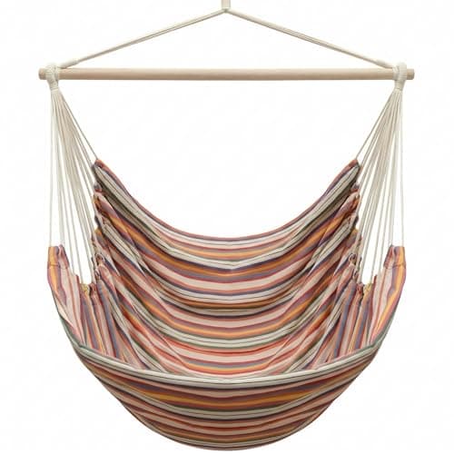 Image of AMANKA XXL Outdoor Hammock Chair 185x130 cm - 2 Seater Hanging Swing up to 150 kg - Garden Lounger with Wooden Bar - Indoor Relaxing Seat for Bedrooms - Swinging Relax Pod for Patio, Balcony & Camping