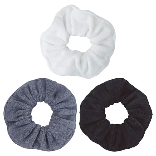 Image of 3 Pcs Large Hair Drying Towel Scrunchies Thick Terry Cloth Scrunchies Microfiber Hair Ties Fuzzy Scrunchy Ponytail Holder Hair Bands Ropes Wet and Dry Hair Accessories White Black Grey