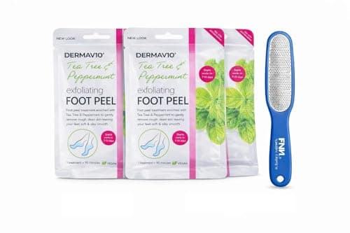 Image of Derma V10 Foot Peel Mask – Exfoliating Foot Peel Treatment for Hard Skin & Dead Skin, Tea Tree & Peppermint Foot Peel Mask, 3 Pack + Stainless Steel Foot Care File