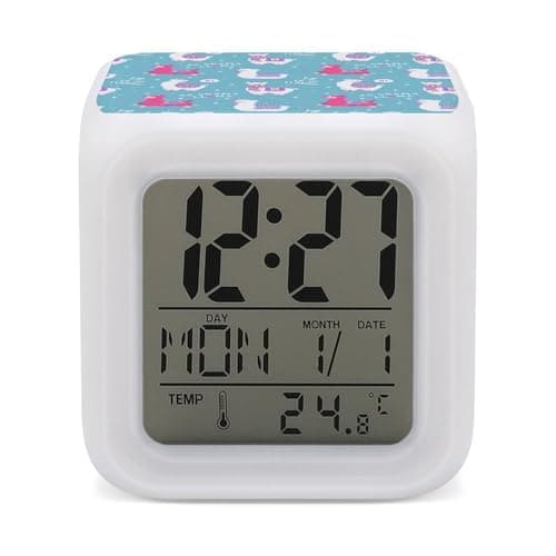Image of Kids Alarm Clock,Llama, Alpaca7 Color Night Light Digital Alarm Clock Wake Up Clock for Bedroom,Office and Home Decor