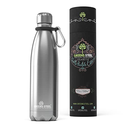 Image of Greens Steel Stainless Steel Water Bottle - 500ml, Silver | Double Wall Vacuum Insulated Flask | Carier Holder & Gift Box Included | Reusable, Leak Proof Sports Bottle for Adults & Kids