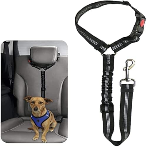 Image of Dog Seat Belts For Cars - Dog Car Harness Adjustable - Headrest Dog Car Seat Belt Restraint Puppy - Elastic Pet Dog SeatBelt harness - Strong Leads Harness for Dogs Cats and Pets (BLACK)