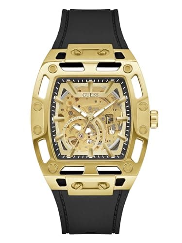 Image of Guess Phoenix Men's Stainless Steel Watch 42mm Black Silicone Strap 5Bar Champagne Dial GW0980G2