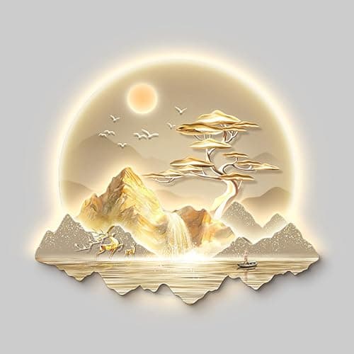 Image of 3D Wall Art With LED Lights, Large Canvas Sculpture For Living Room, Modern Hanging Painting For Bedroom, Wall Decor Lamp(Gold,55x48cm/22x19in)