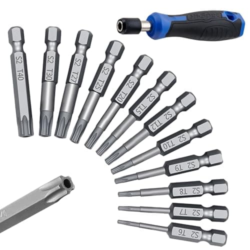 Image of 13 Pcs Torx Head Screwdriver Bit Sets Tamper Proof Torx Bit Set Star Screwdriver Set With Hole 1/4 Inch Security Torx Set Magnetic Security Hex Bit Set For Car Fixings Screwdriver, Impact Drill(T5-T40