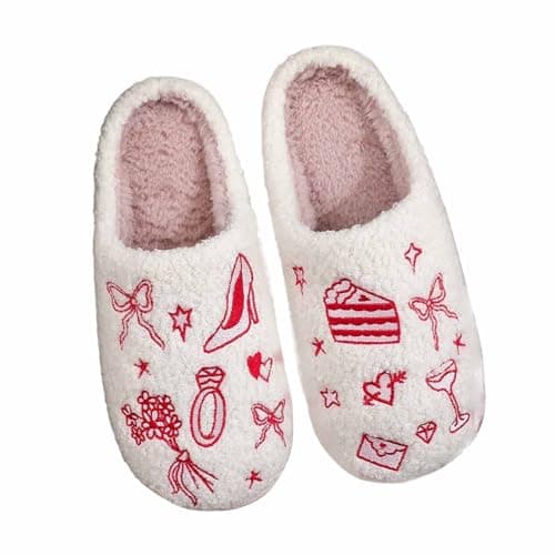 Image of Fun Slippers,Cozy Bowknot Floral Slippers for Winter Women’s Everyday Home Comfort Floor Warmth Thick Fleece Unieque Indoor Slippers for Relaxing at Home (White, 5.5)