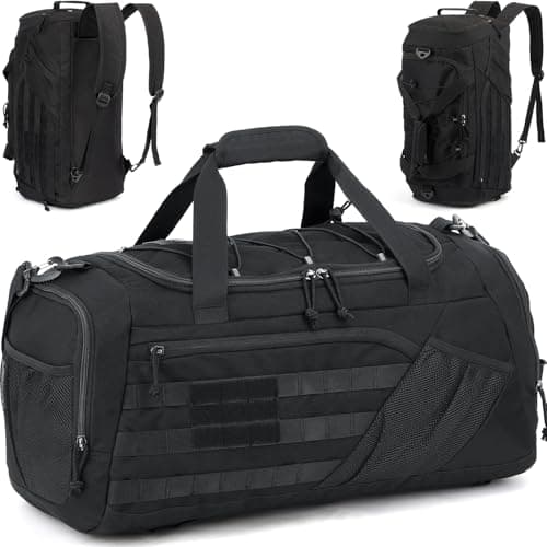 Image of TONRUYN 45L Tactical Sports Duffle Bag for Men Military Gym Bag Medium Travel Duffel Holdall Backpack with Shoe Compartment & Wet Pocket 3-in-1 Weekend Bags for Training, Camping, Hiking, Black