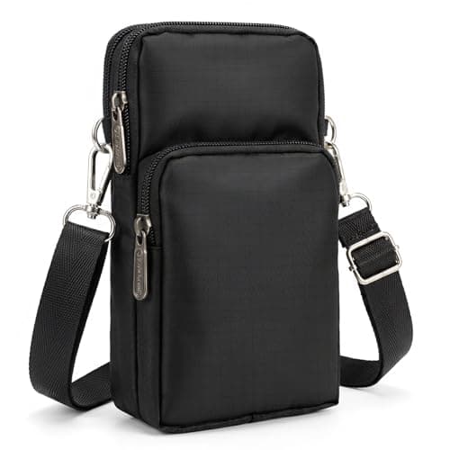 Image of YINKIGI Small Phone Bag for Women Crossbody, Nylon Black Cross Body Bag Women, Cell Phone Purse with Detachable Adjustable Strap and Back Elastic Armband for Ladies, Fits Major Mobile Phones