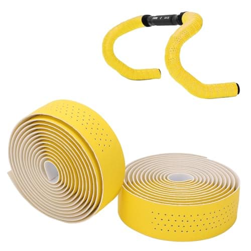 Image of Tissting Bike Handlebar Tape Yellow 2 Rolls PU EVA Bicycle Bar Tape 200 x 3 cm 3mm Anti-Slip Shock Absorbent Self Adhesive Handlebar Wrap for Road Bike Cycling