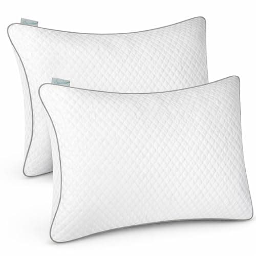 Image of Aamira Shredded Cooling Memory Foam Bed Pillows 2 Pack 70x45cm, Orthopaedic Neck & Shoulder Support, Hypoallergenic, Adjustable Height, Removable Washable Cover, Ideal for Stomach, Back & Side Sleeper