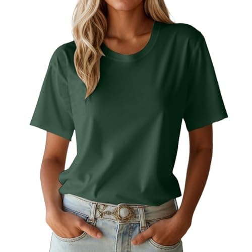 Image of Women's Basic T-Shirt Crew Neck Short Sleeve Lightweight Summer Comfortable Breathable Everyday Versatile, Green, S