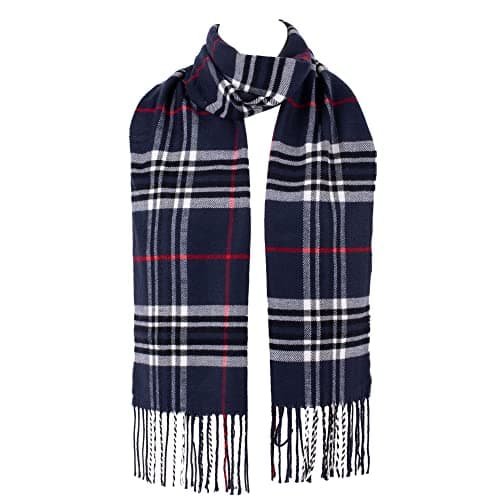 Image of Hat To Socks Classic Unisex Plaid Winter Scarf - Super Soft Warm Tartan Check Wrap for Men and Women (Navy)