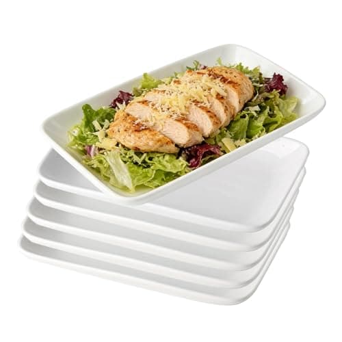 Image of Luckwaii Serving Platter Small Dinner Plates Set of 6 Rectangle Plastic Plates Melamine Tray Sushi Plate White Serving Dishes 9.5" for Starter Dessert Salad Cake Party