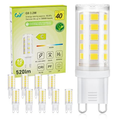 Image of GY G9 LED Bulbs,3.2W Cool White 6500K Energy Saving Light Bulbs,Equivalent to 40W,520 Lumen No Flicker, Not Dimmable for Home Lighting Decor,10 Pack