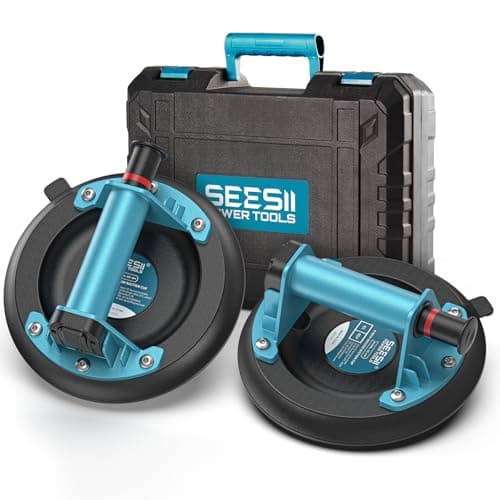 Image of SEESII Suction Cups for Glass Lifting: 8" Tile Suction Cup Lifter with Handle and Pump, 200KG Load Capacity Heavy Duty Vacuum Lifter for Lifting Large Tile, Granite, Metal, Windows (2 Pack - 8 Inch)