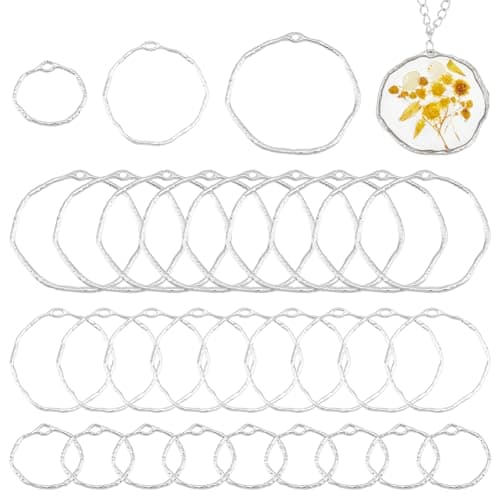 Image of UNICRAFTALE 30pcs 3 Sizes Round Open Back Bezel Pendants Alloy Ring Frame Pendants Epoxy Resin Pressed Flower Jewelry Blank Charms for DIY UV Resin Pressed Flowers Crafts Jewelry Making
