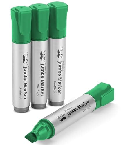 Image of Mr. Pen- Jumbo Permanent Markers, 4 Pack, Green, Chisel Tip, Wide Tip, Large, Thick Permanent Markers for Canvas, Posters Board, Fabric, Window, Glass, Wood, Waterproof, Quick Dry