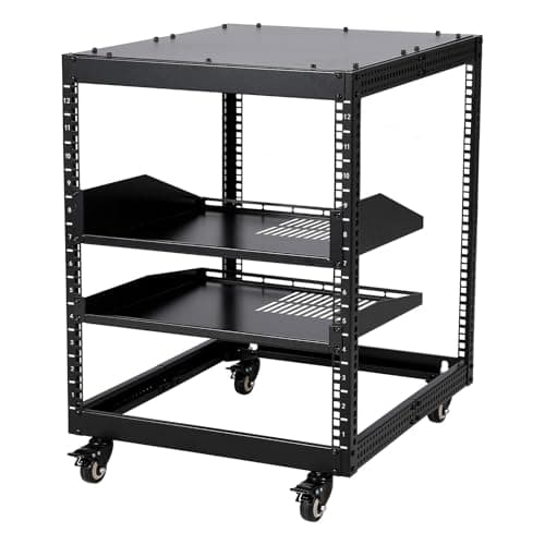 Image of 10U Open Frame Server Rack, 23''-40'' Adjustable Depth, Wall Mount & Free Standing Network Rack with 4 Lockable Casters & 2pcs 1U Server Rack Shelf, Holds All Your IT/AV Equipment Rack