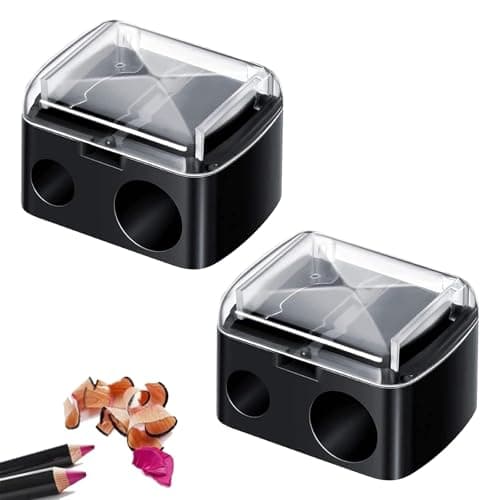 Image of 2 Pcs Eyeliner Sharpener, 2 Holes Makeup Sharpener for Large and Small Lip Pencils, Compact, Easy to Clean, Ideal for Eyeliner, Lip Liner & Eyebrow Pencils, Transparent Cover