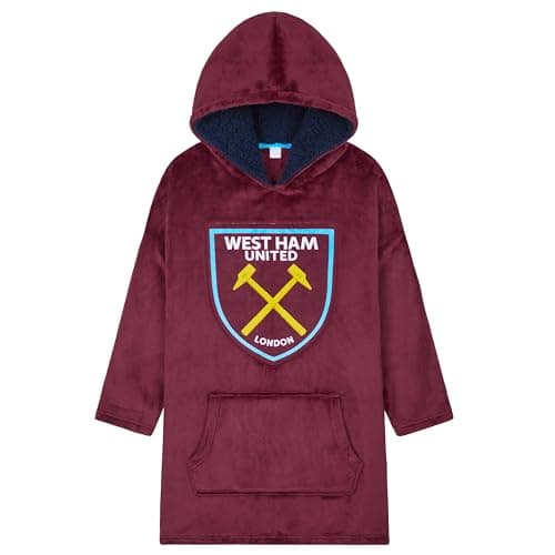 Image of West Ham United F.C. Boys Oversized Fleece Poncho with Hood, West Ham Gifts for Boys Burgundy