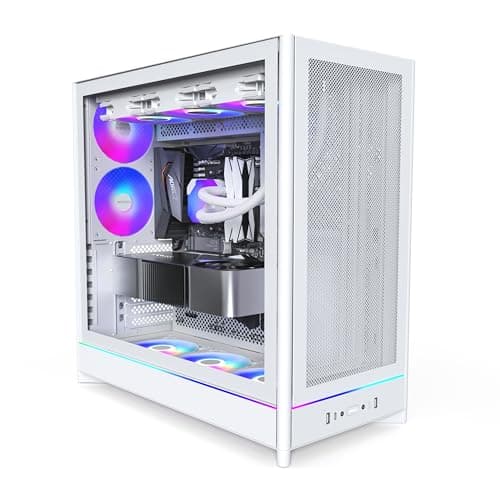 Image of MONTECH HS01 PRO, ATX Mid-Tower PC Case, Gaming PC, High-Airflow, Reversible Layout, Mesh Front Panel, 5X ARGB PWM Fan Pre-Installed, Sink-in Design, Toolless Panels, White