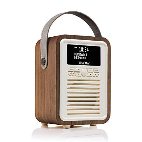 Image of Retro Mini Portable Dab Radio Mains Powered - Digital Dab Radio Alarm Clock - Rechargeable Bluetooth Radio Battery Powered with Aux - Bedside FM, Dab+ Radios with Dual Alarms Battery Operated -Walnut