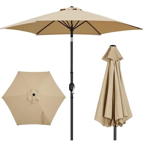 Image of Yaheetech 2.7M Round Garden Parasol Umbrella Outdoor Sun Shade with Tilt & Crank Handle for Patio, Balcony, Deck, Pool and Beach - Tan