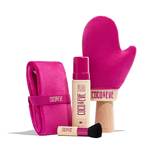 Image of Coco & Eve Bali Bae Self Tan Set (Medium). All Natural Sunless Tanning Mousse. Instant Self Tanning Lotion with Bronzer, Miit & Back Applicator for Flawless Application and Bronze