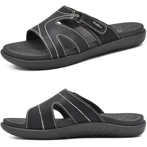 Image of KuaiLu Womens Fashion Orthotic Sliders Ladies Lightweight Athletic Yoga Mat Sandals Slip on Thick Cushion Slippers Sandals with Comfortable Plantar Fasciitis Arch Support Black 3