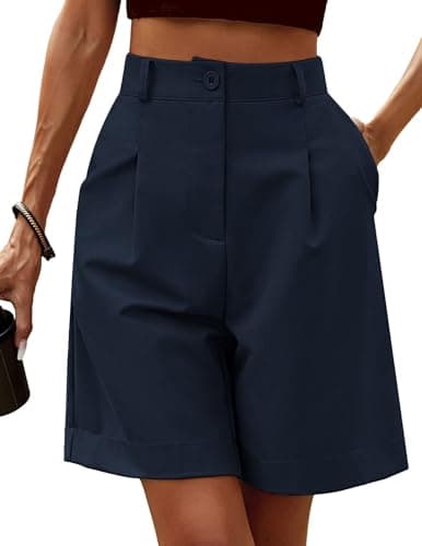 Image of Zeagoo Womens Casual Shorts Elastic High Waist Beach Shorts Cute Comfy Summer Shorts Size 10 Navy Blue