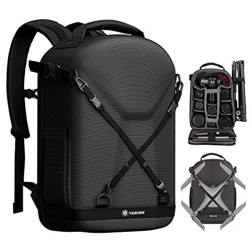 Image of TARION Hardshell Camera Backpack Bag: 3-Side Hard Case Camera Rucksack Photography Backpack with Waterproof Raincover 14.5" Laptop Compartment for Drones for Men Women Photographers Black TRH