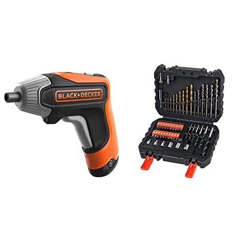 Image of Black+Decker Rapid Screwdriver 3.6V Cordless with Bits and Storage Case, 3.6 V, Orange BCF611CK-GB & A7188 Drill and Screwdriver Bit Set 50-Piece