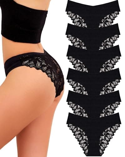 Image of READY TO LOVE Seamless Knickers for Women Lace Underwear Brazilian Knickers for Women Multipack Sexy Ladies Panties Seamless Womens Pants Multipack Pack of 6 Black