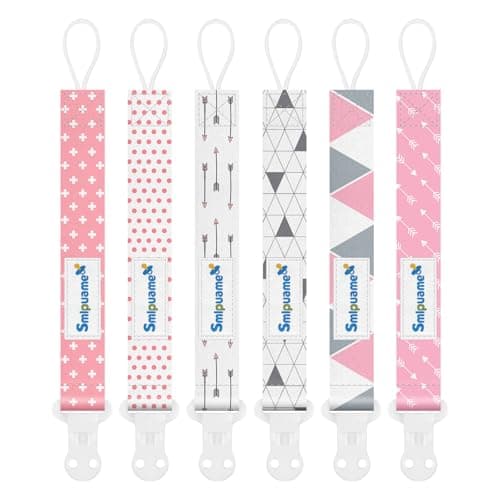 Image of Smlpuame Dummy Clips Girl,6 Pack BPA Free Soother Chain,Pacifier Holder Clips for Teether Toy,Baby Dummy Strap Universal Design Fit All Pacifiers Baby Teething Toys,Baby Gift(Pink & Grey)