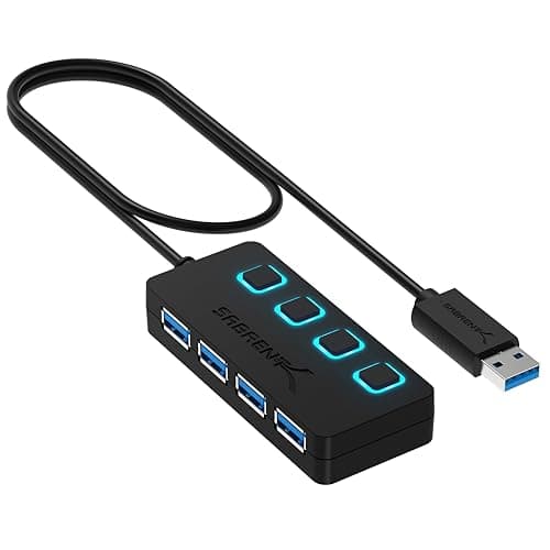 Image of SABRENT USB Hub 4 Port Fast 5Gbps USB Splitter 3.2, with LED Switches, 68CM (2ft) Cable, Slim & Portable for Mac/PC (HB-UM43)
