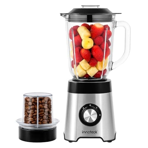 Image of Innoteck 1.5L 2-in-1 Glass Blender & Smoothie Maker – 500W Jug Blender with 2-Speed Control & Pulse, Plus Bean Grinder & Spice Mill – For Soups, Smoothies, Juices & Milkshakes